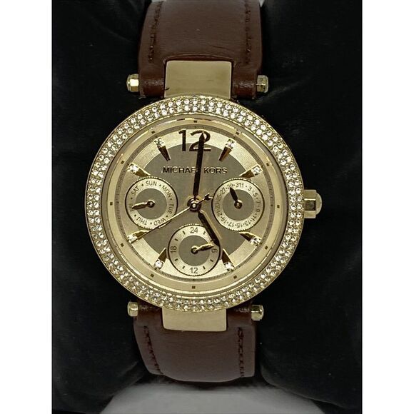 Michael Kors MK6351 Women's Brown Leather Analog Gold Dial Quartz Watch WO659 - Picture 2 of 12